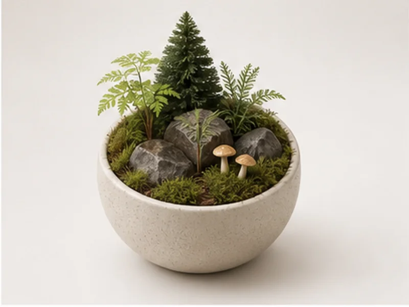 Realistic studio product photo of the pretend product Desk Forest Planter.