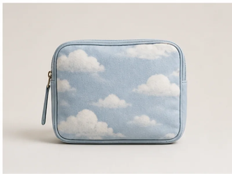Realistic studio product photo of the pretend product Passport Cloud Pouch.