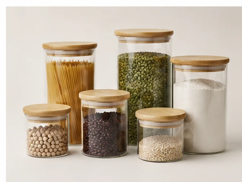Realistic studio product photo of the pretend product Quiet Pantry Jars.