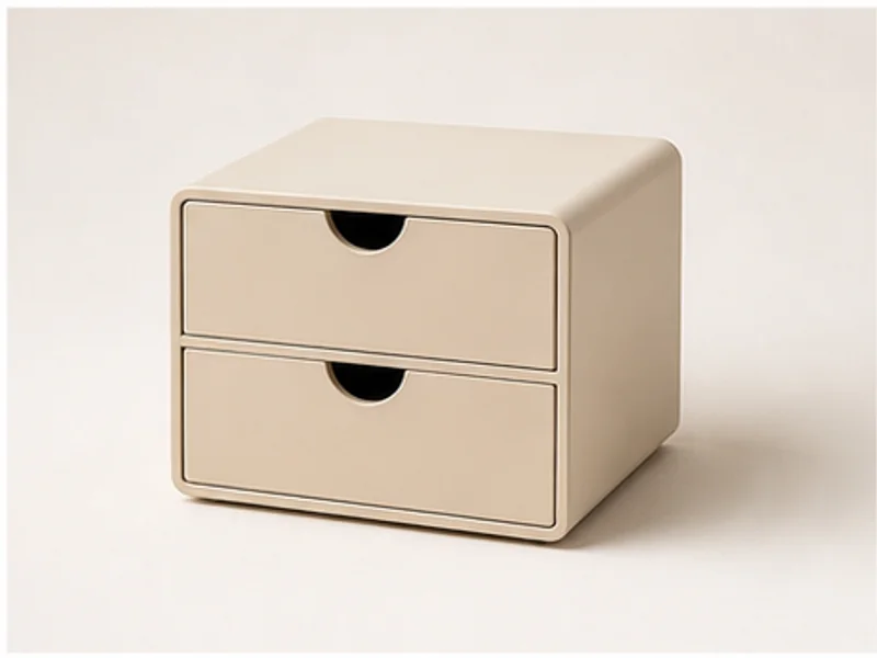 Realistic studio product photo of the pretend product Tiny Archive Drawer.