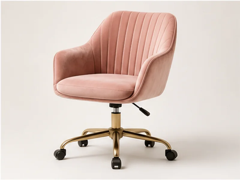 Realistic studio product photo of the pretend product Velvet Desk Chair.