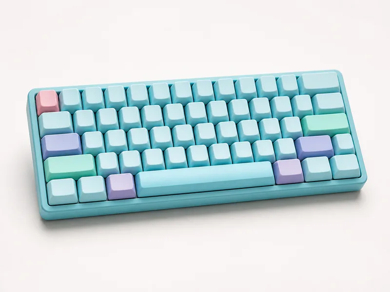 Generated generic product photo of a cyan aurora keyboard.