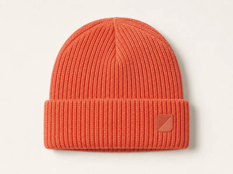 Generated generic product photo of a coral boss fight beanie.