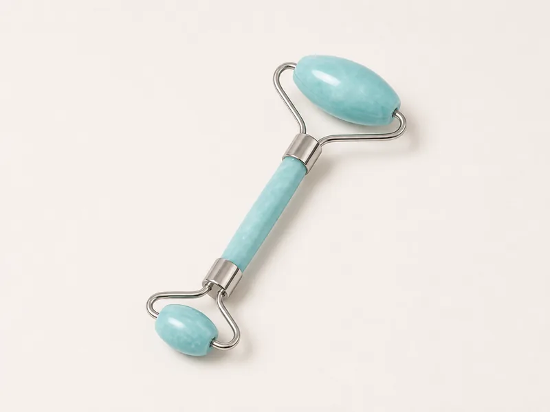 Generated generic product photo of a cyan clear sky face roller.