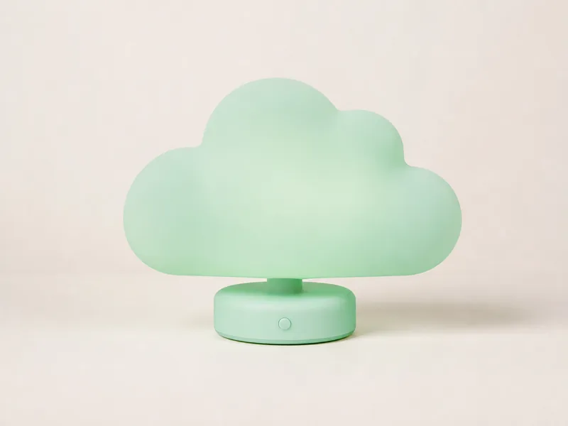 Generated generic product photo of a mint cloud-shaped desk lamp.