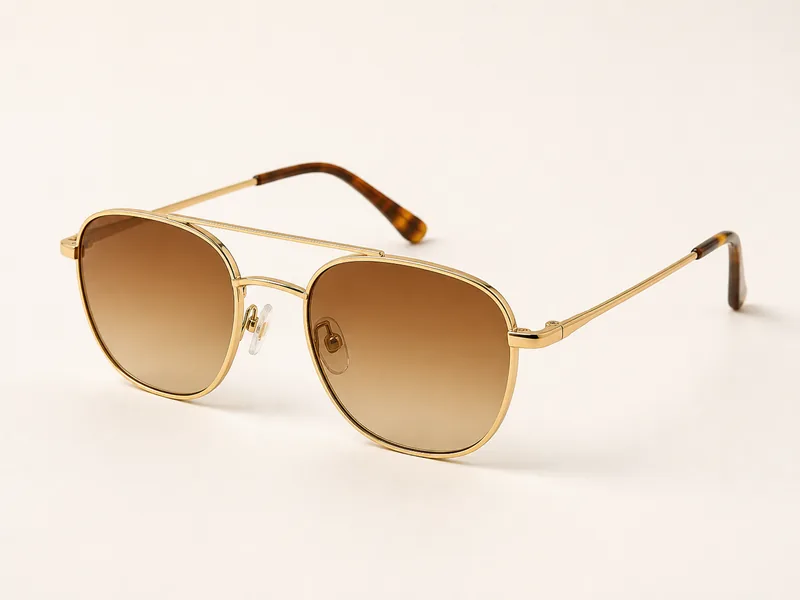 Generated generic product photo of gold golden-hour sunglasses.