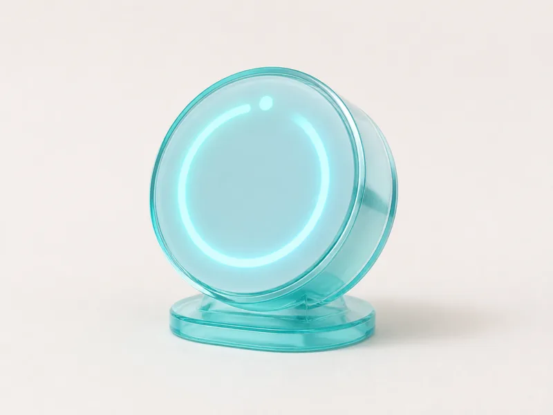 Generated generic product photo of a cyan hologram desk timer.