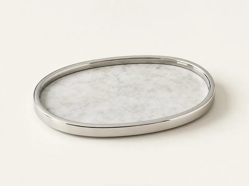 Generated generic product photo of a silver marble mood tray.