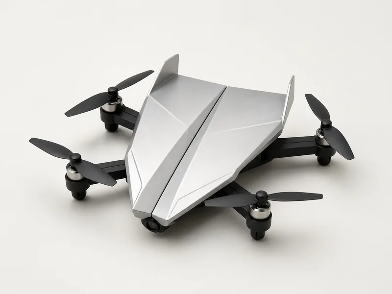 Generated generic product photo of a silver paper plane drone.