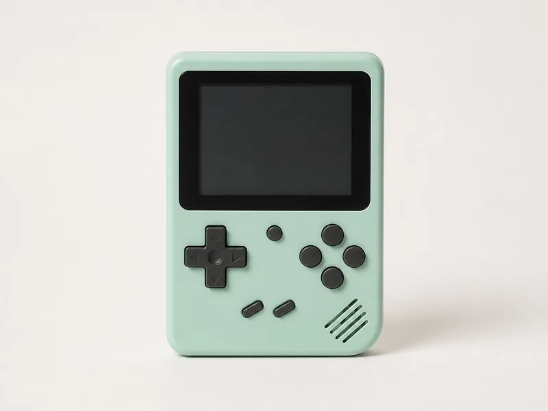 Generated generic product photo of a mint retro mini console.