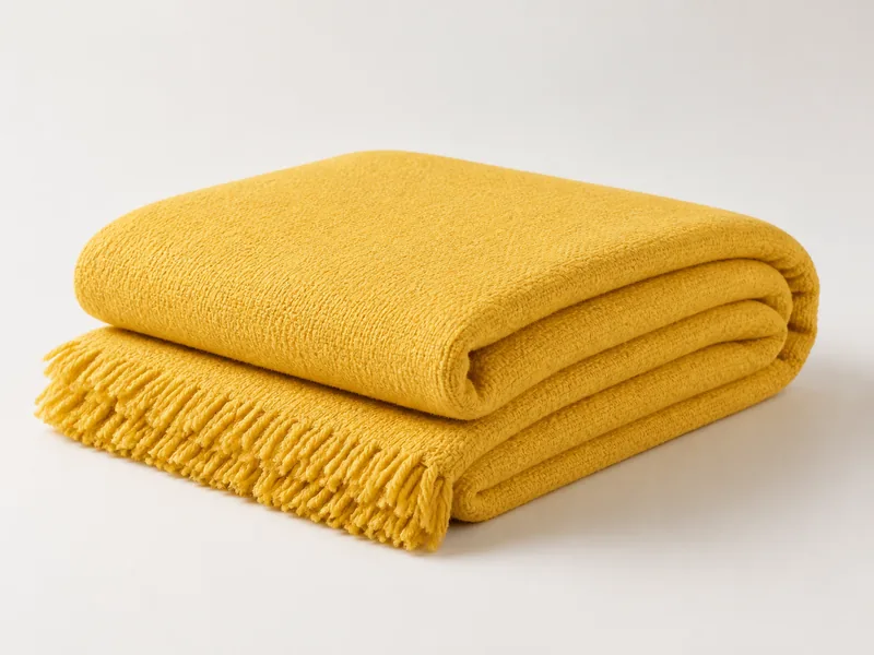 Generated generic product photo of a folded yellow nap blanket.