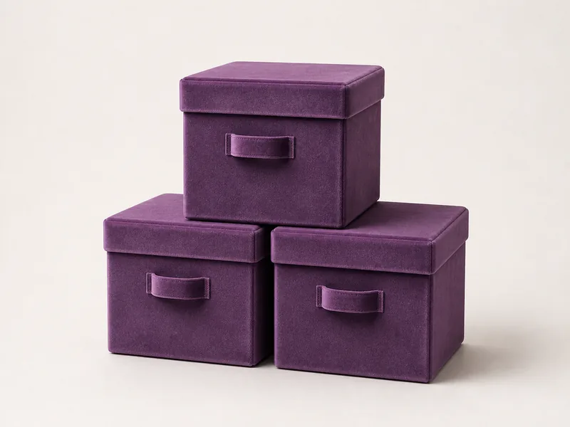 Generated generic product photo of purple velvet storage cubes.